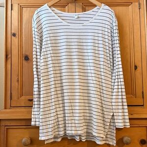 BP Cotton/Modal Soft, Lightweight Long Sleeve Tee, cream/black, size Large